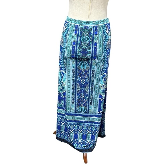 Avenue Blue Maxi Skirt Abstract Geometric Sz 14/16 Turquoise Y2K Stretch - Picture 2 of 10